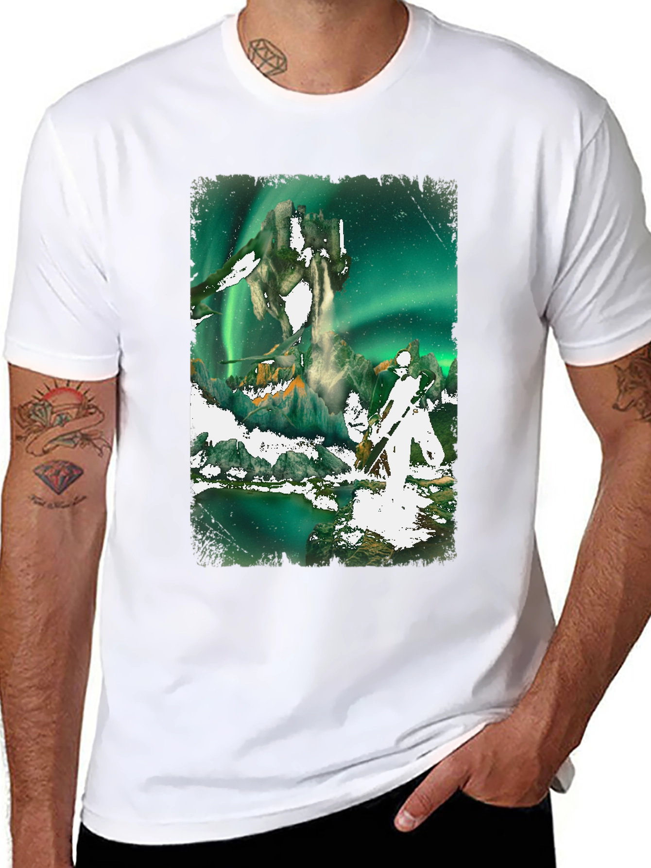 Aurora Borealis Fantasy Graphic Tee - Black