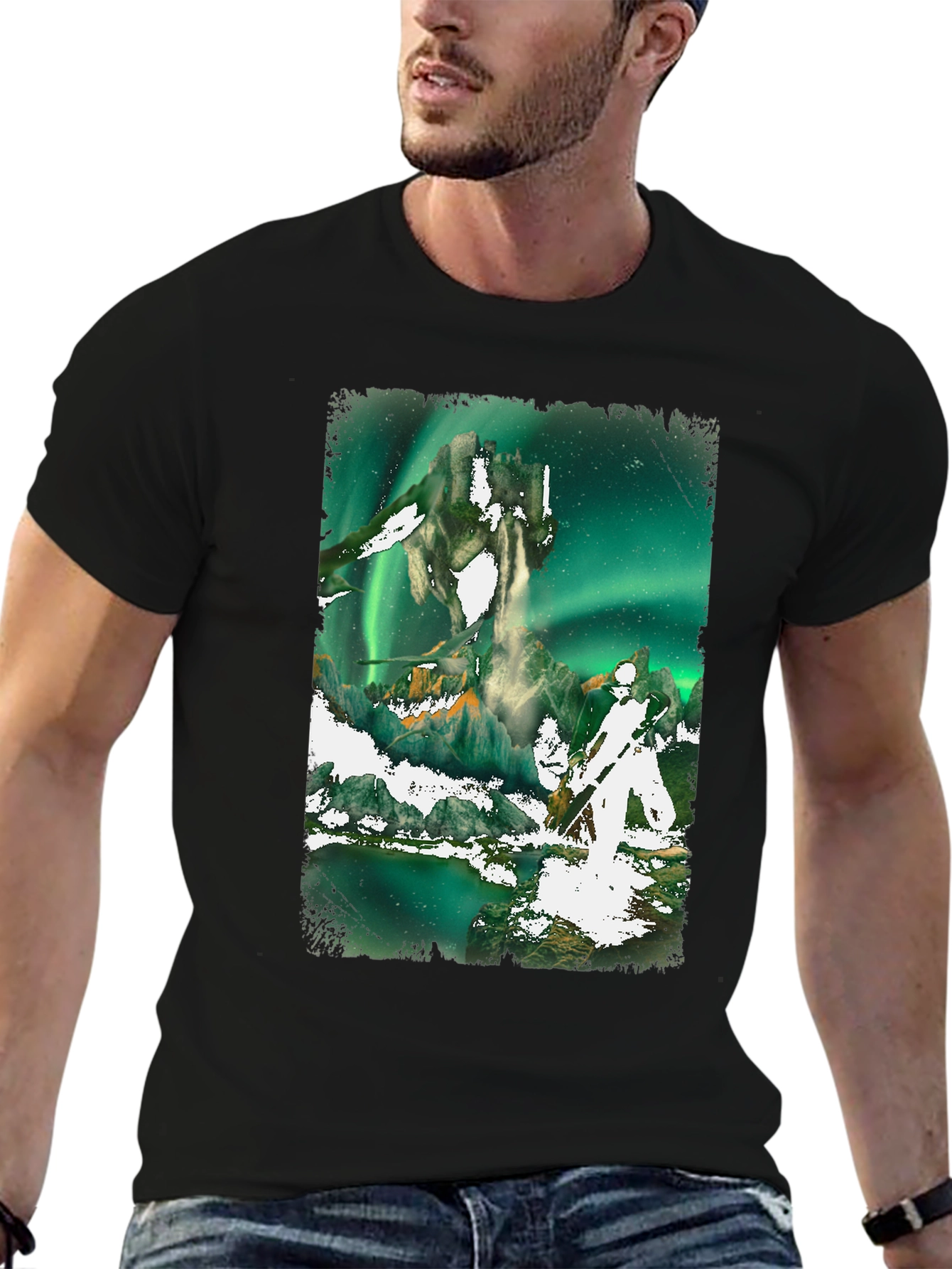 Aurora Borealis Fantasy Graphic Tee - Black