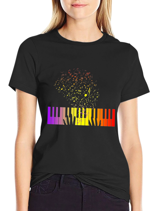 Musical Keyboard T-Shirt - Colorful Music Notes Design