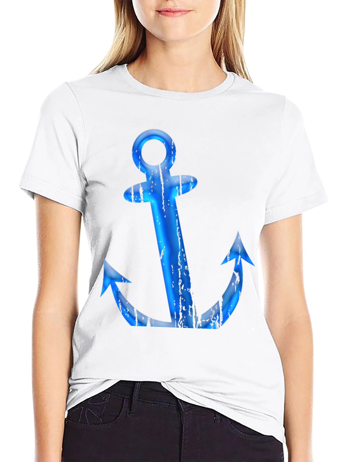 Mens Black T-Shirt with Blue Anchor Graphic
