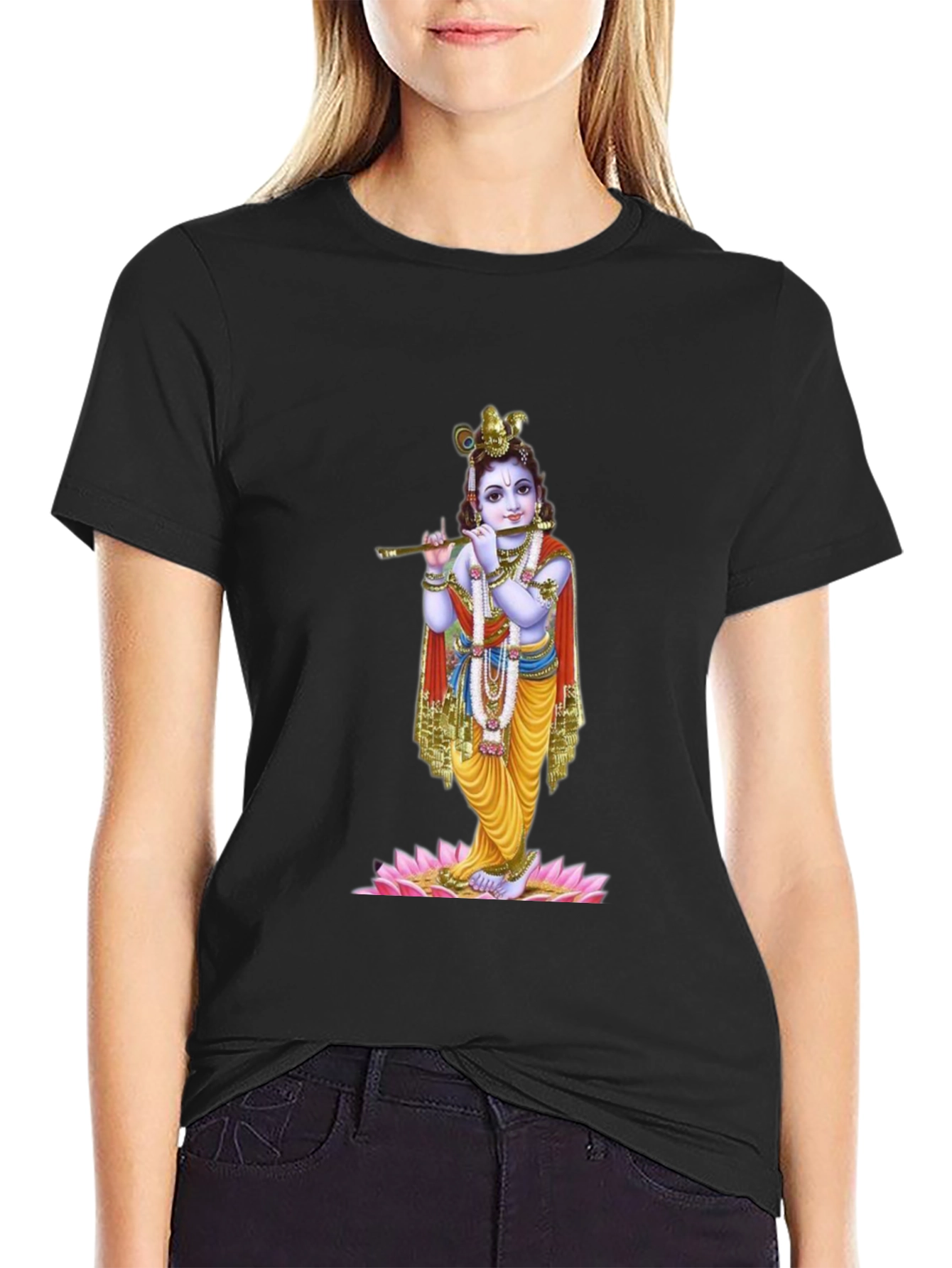 Krishna Graphic Tee - Black Cotton Blend