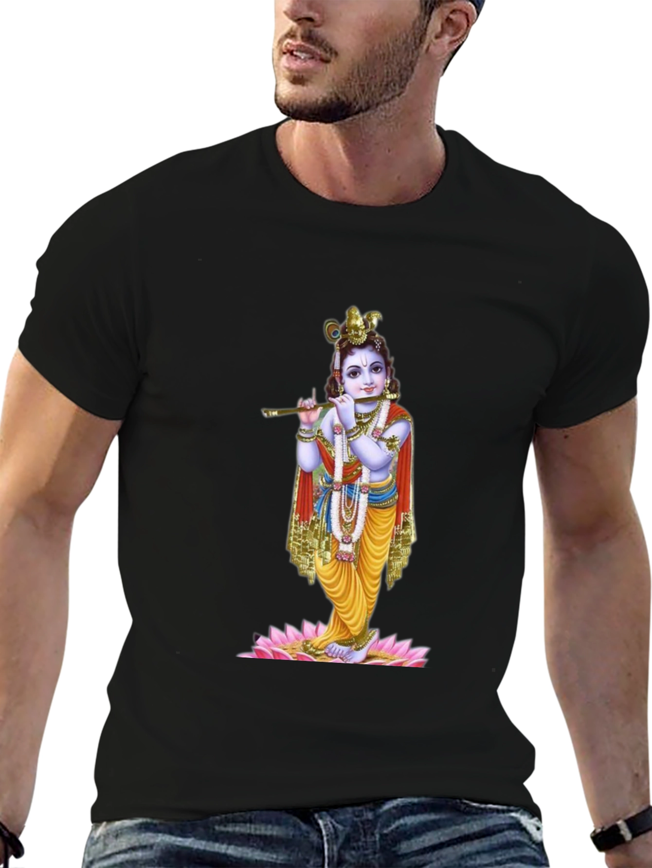 Krishna Graphic Tee - Black Cotton Blend