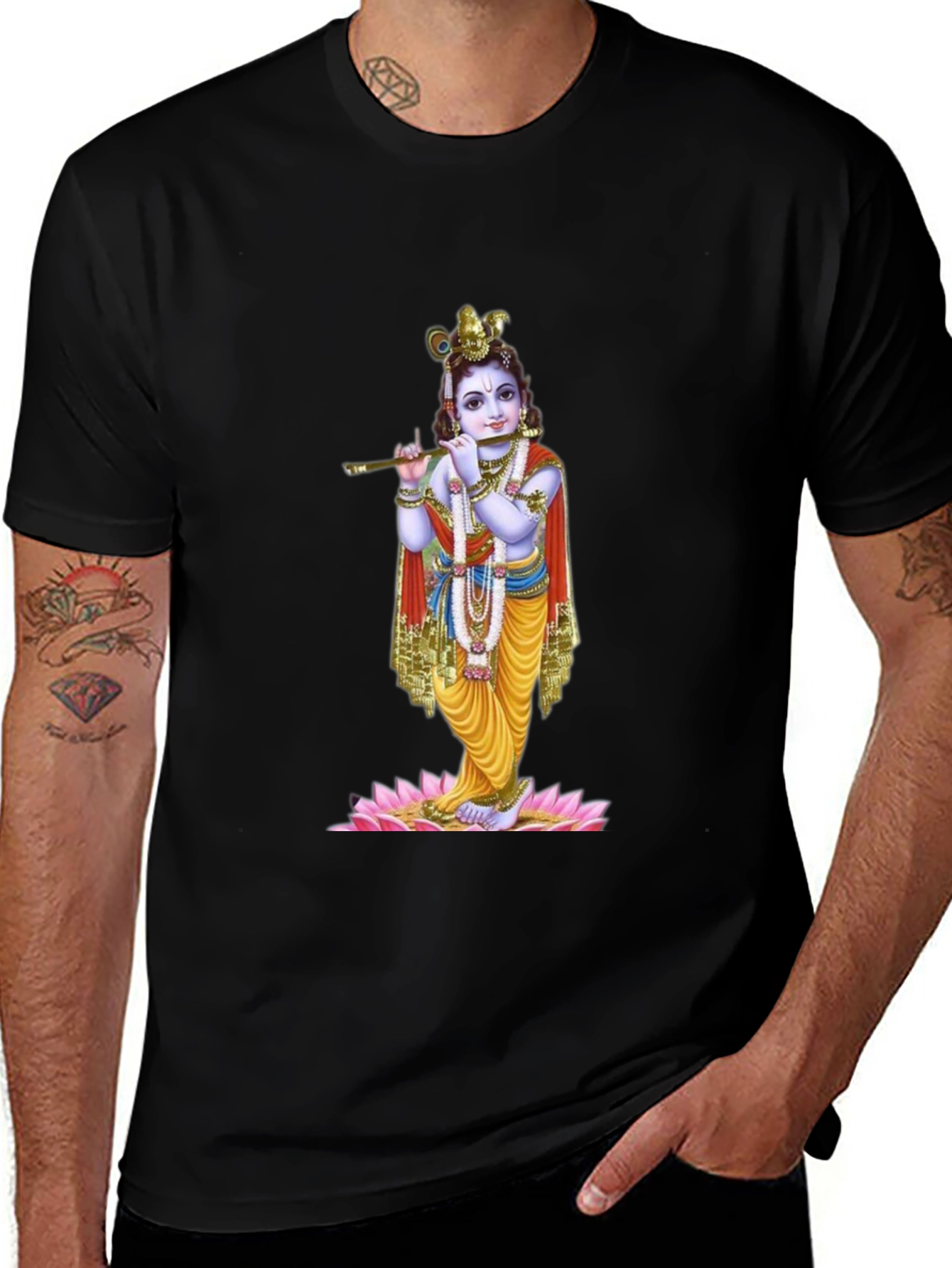Krishna Graphic Tee - Black Cotton Blend