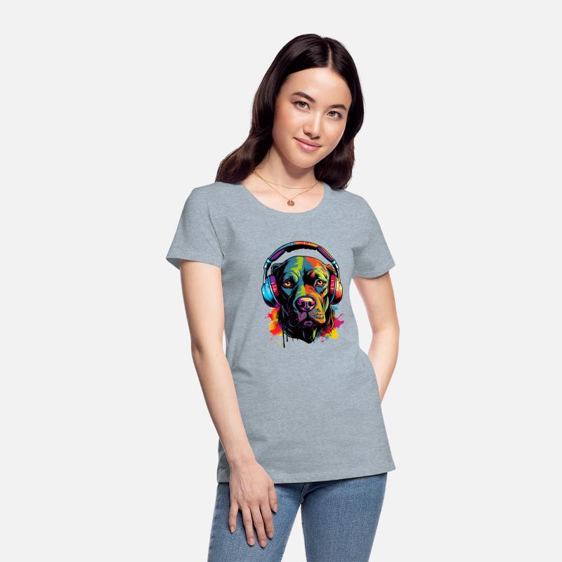 Pitbull wearing headset vibrant colorful style