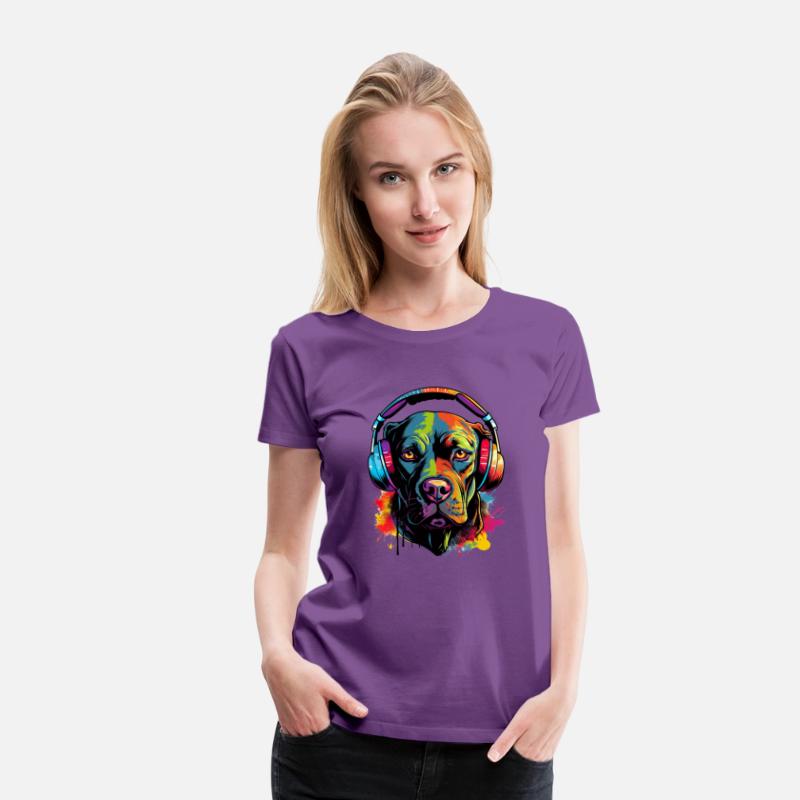Pitbull wearing headset vibrant colorful style