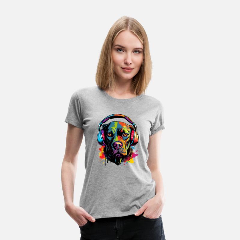 Pitbull wearing headset vibrant colorful style