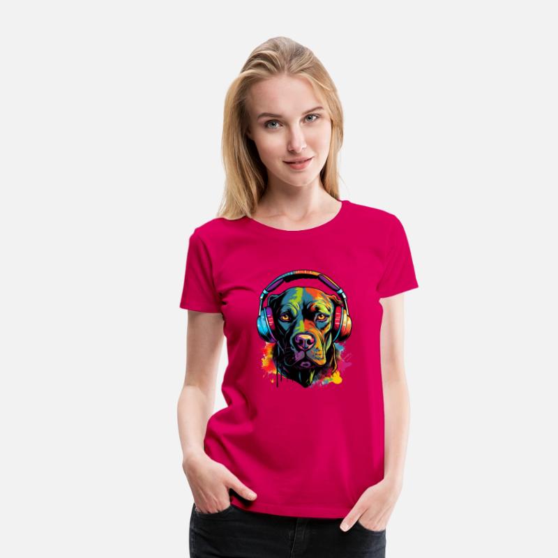 Pitbull wearing headset vibrant colorful style