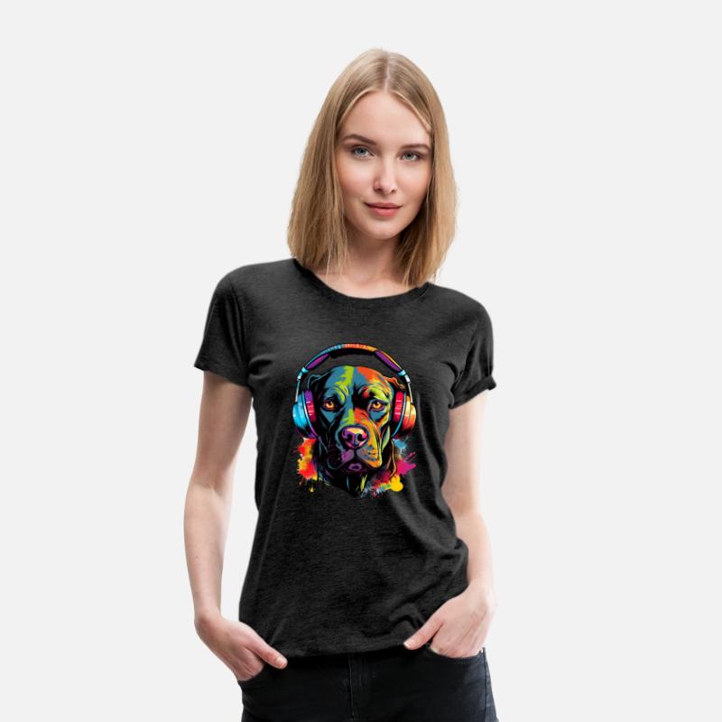 Pitbull wearing headset vibrant colorful style