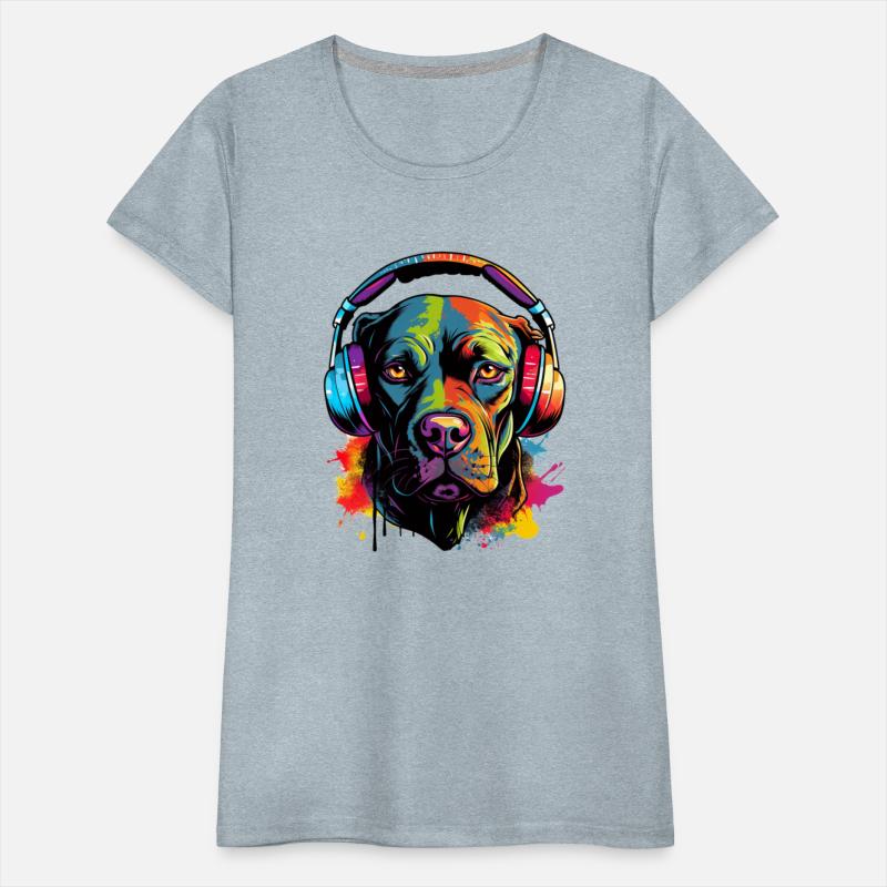 Pitbull wearing headset vibrant colorful style