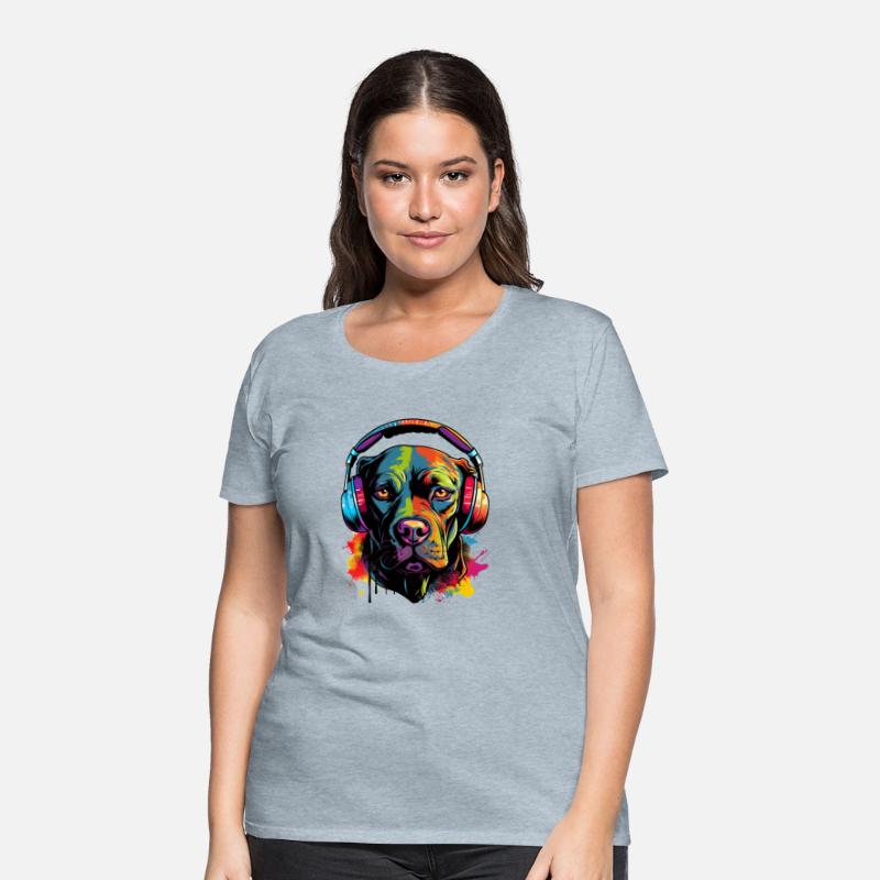 Pitbull wearing headset vibrant colorful style
