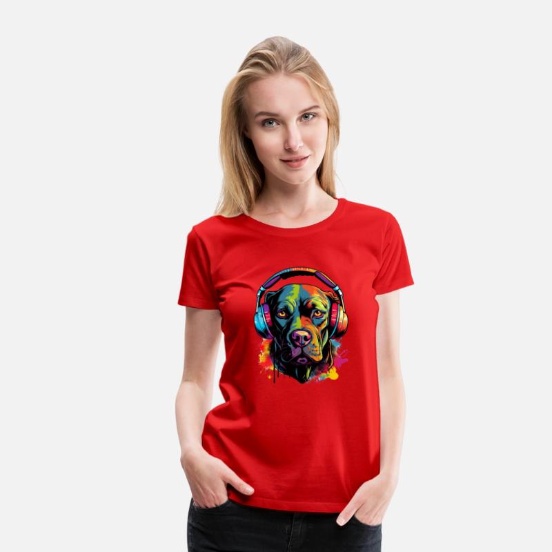 Pitbull wearing headset vibrant colorful style