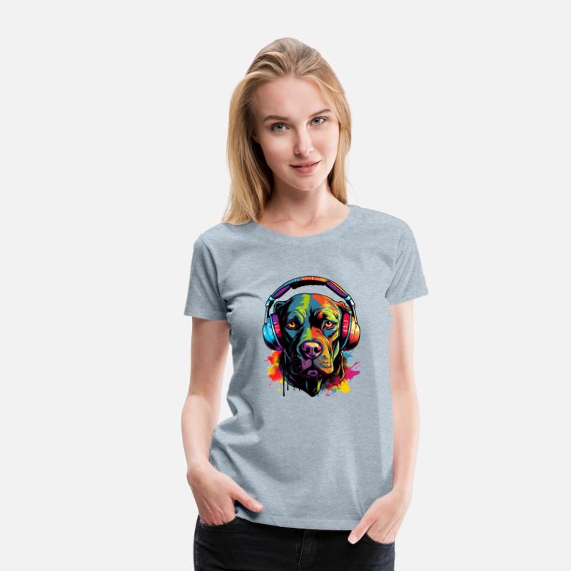 Pitbull wearing headset vibrant colorful style