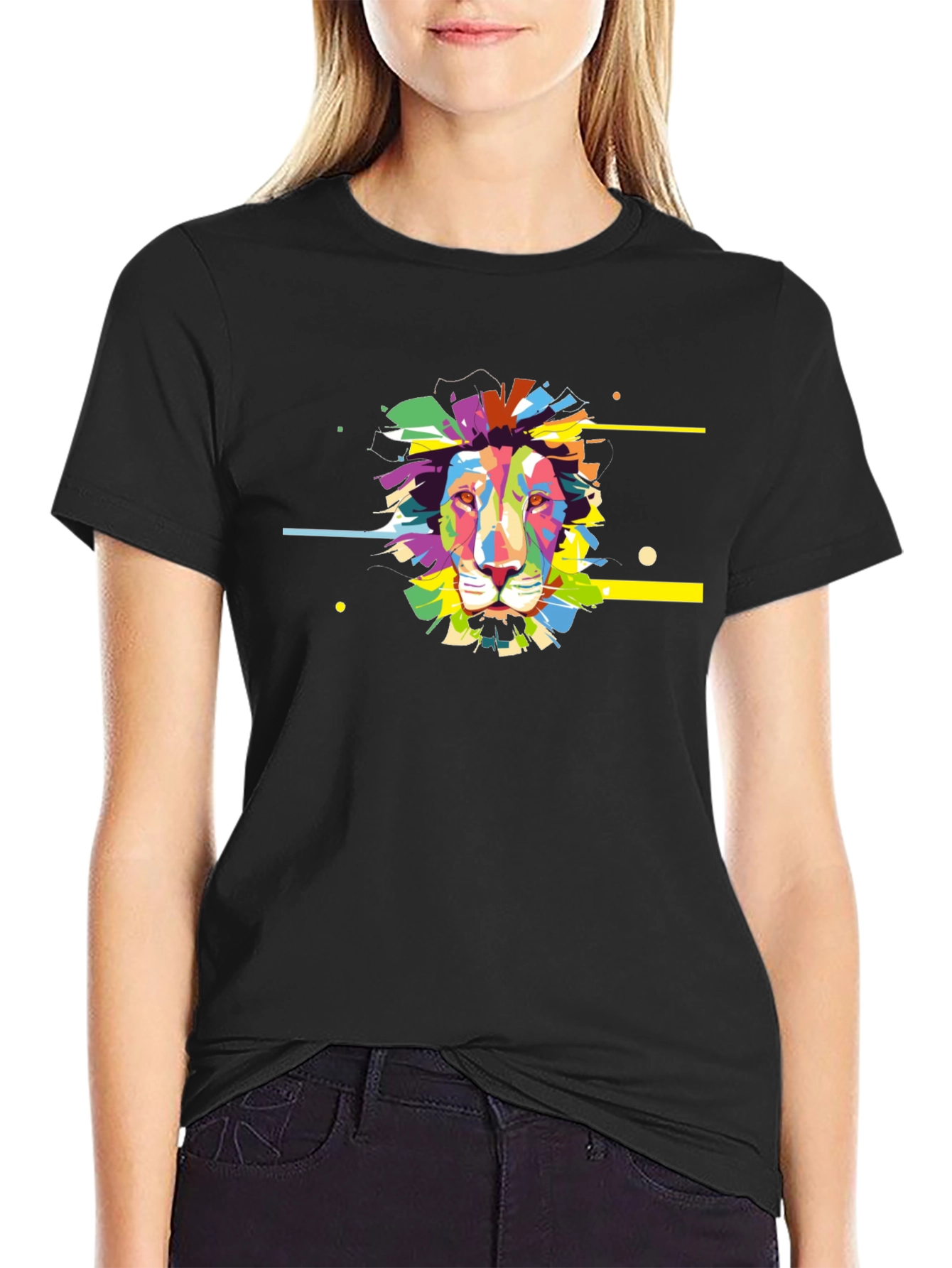 Vibrant Lion Graphic Black T-Shirt