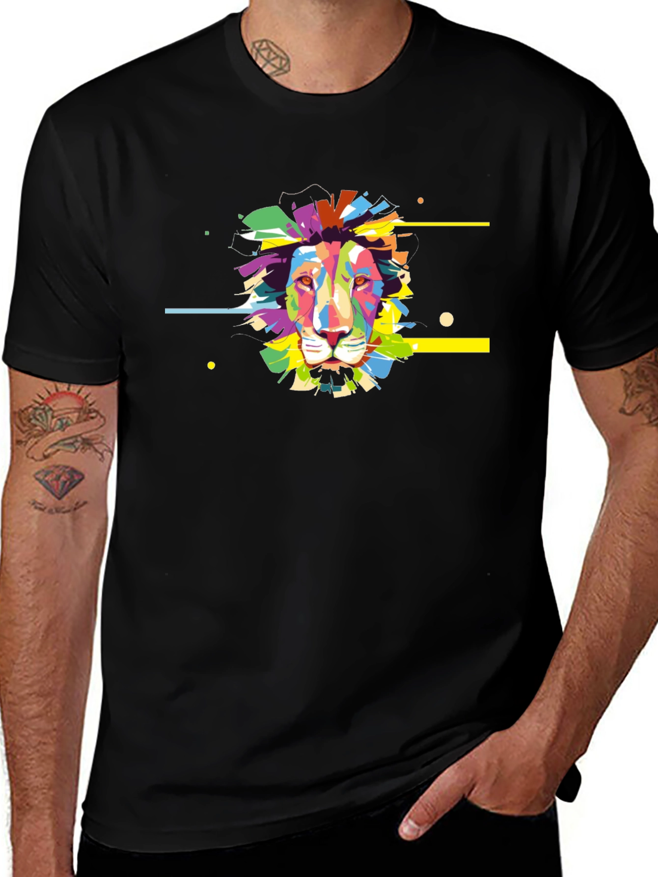 Vibrant Lion Graphic Black T-Shirt