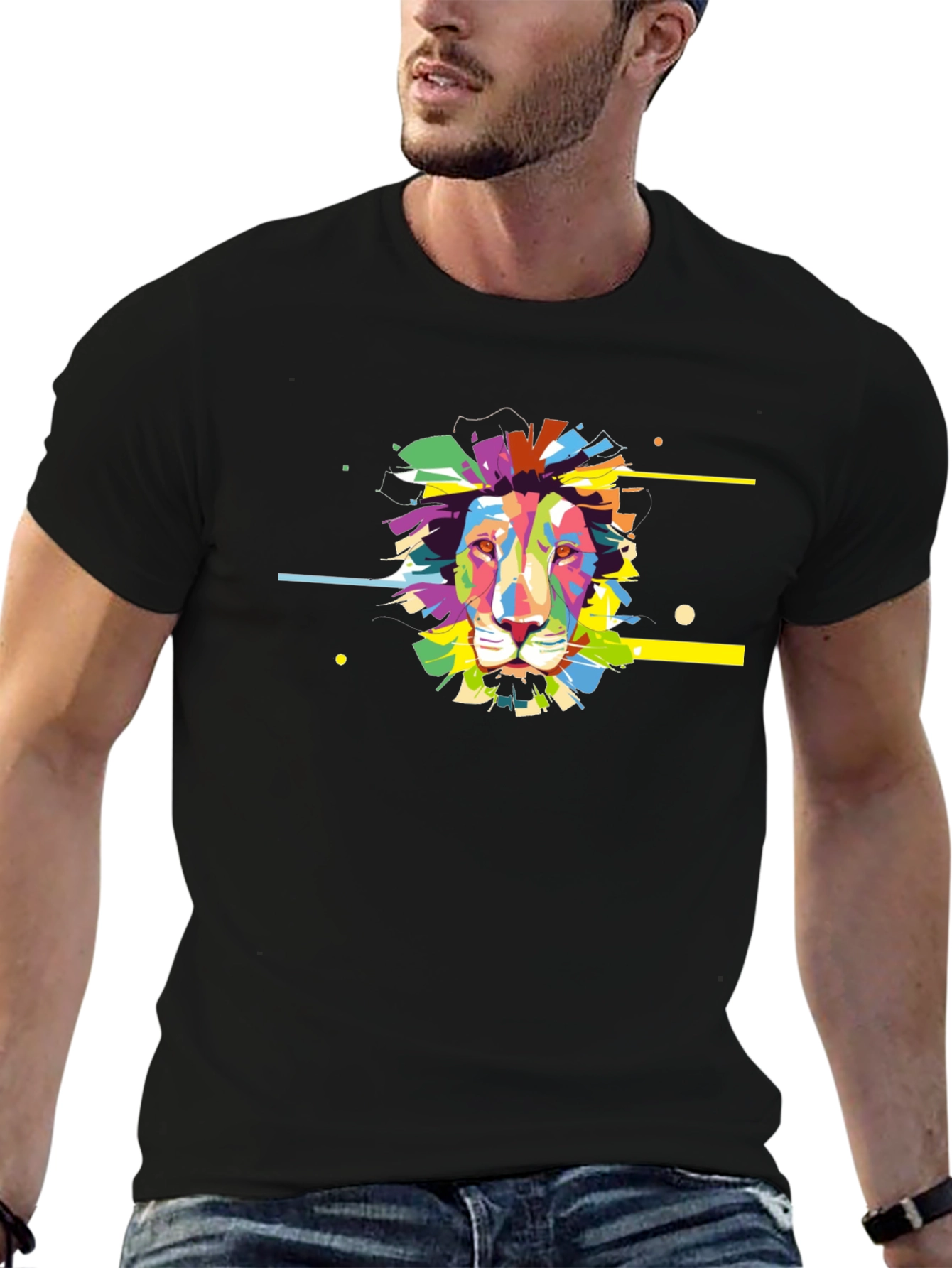 Vibrant Lion Graphic Black T-Shirt