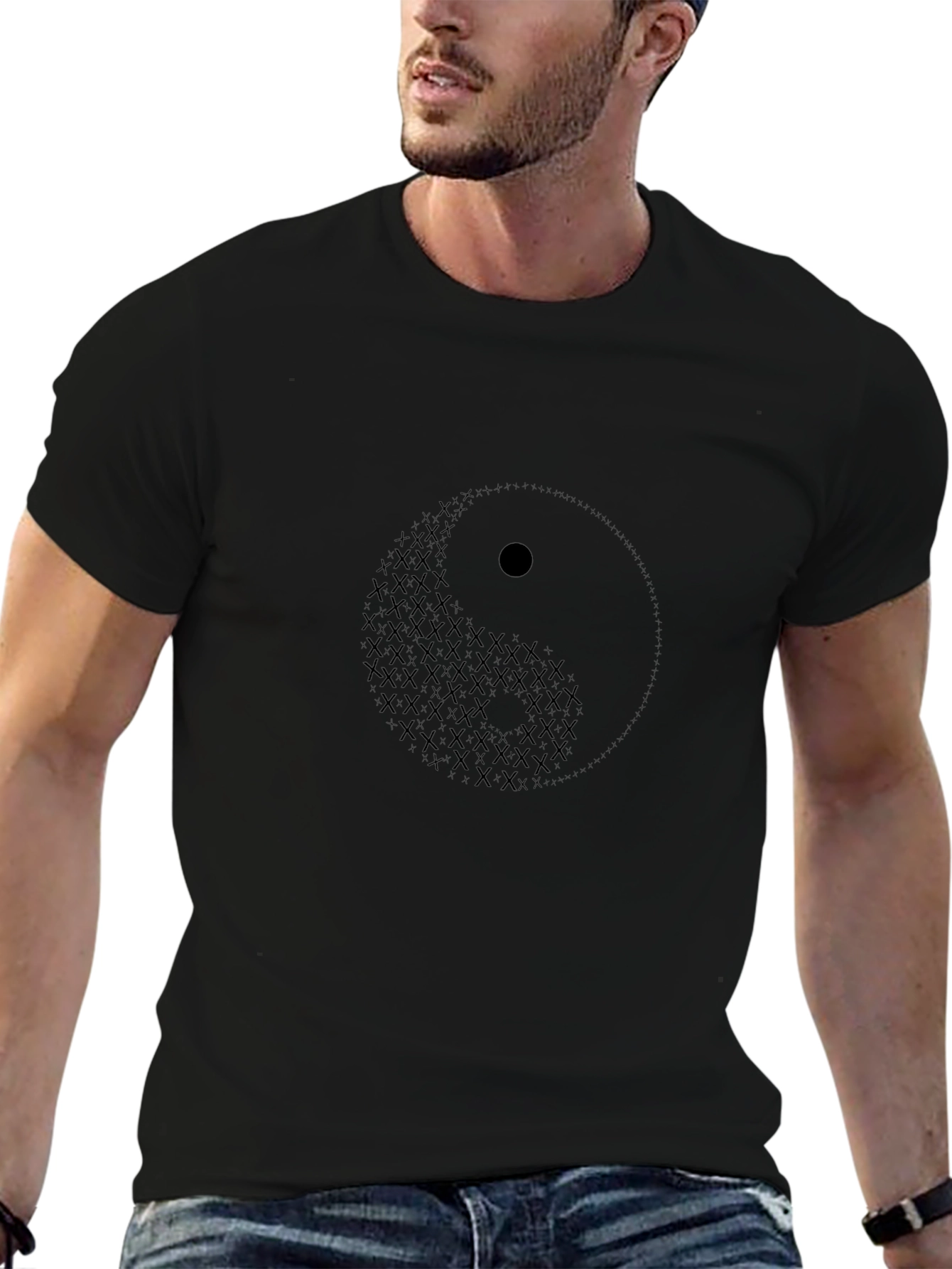 Yin Yang Symbol Graphic Print Black T-Shirt