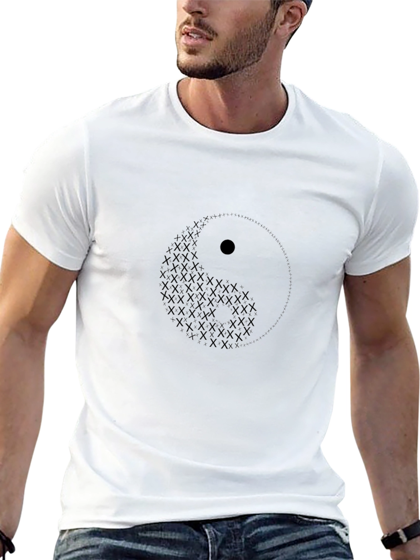 Yin Yang Symbol Graphic Print Black T-Shirt