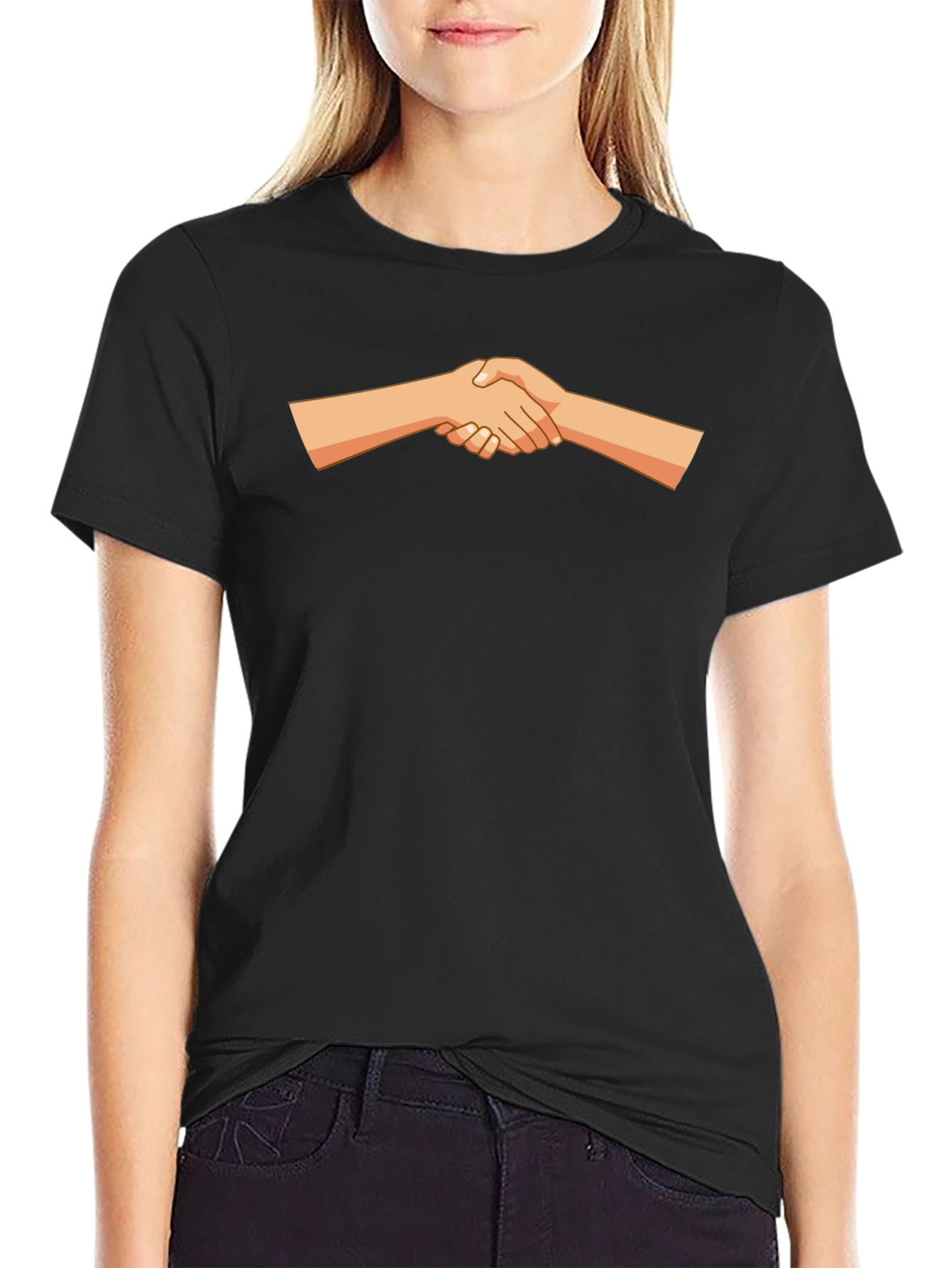 Handshake Graphic Print Tee - Black Casual Shirt
