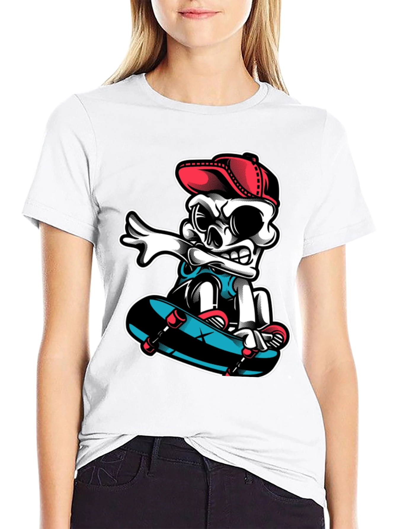 Cool Skeleton Skateboarder Graphic Tee - Black