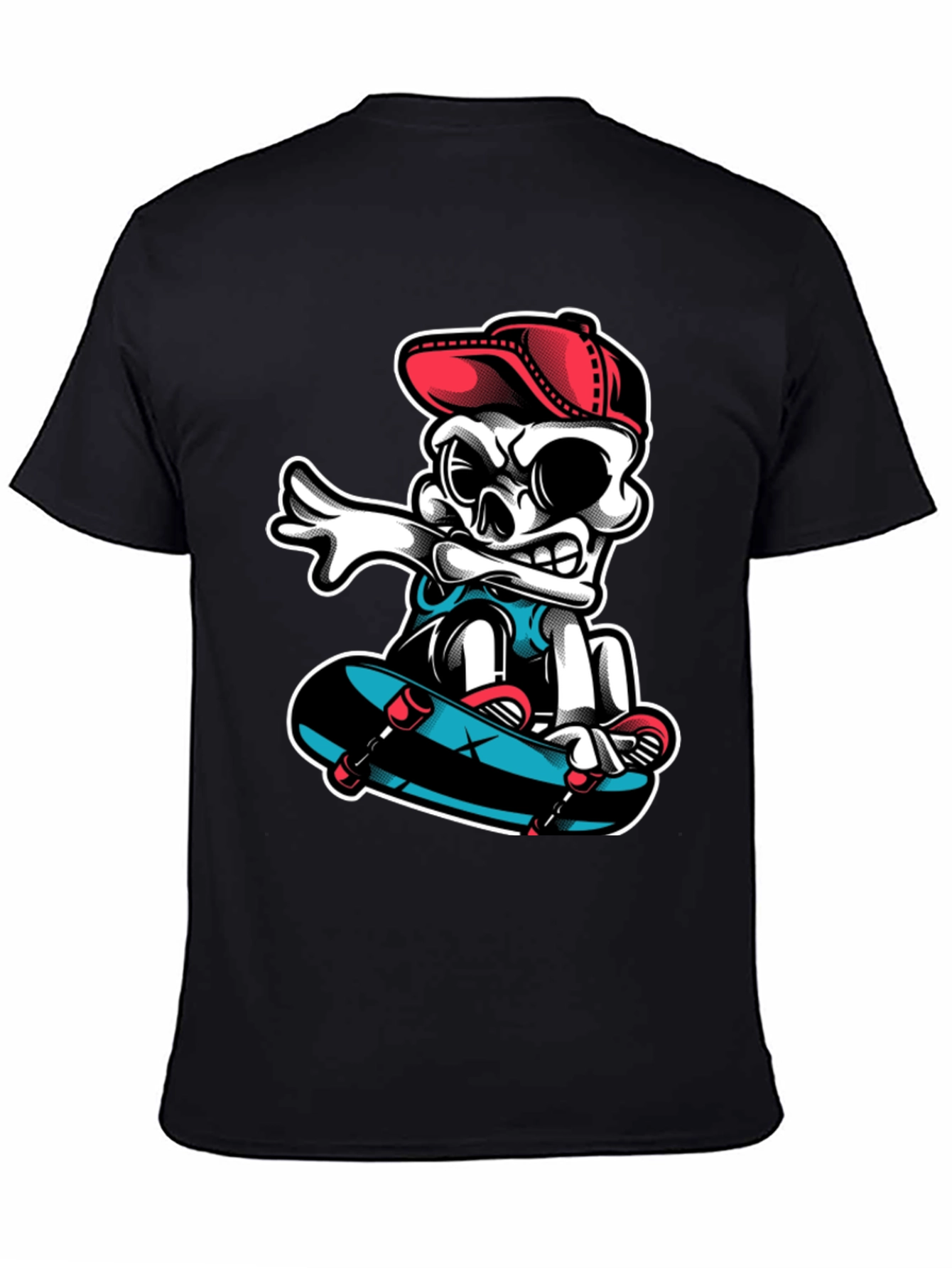 Cool Skeleton Skateboarder Graphic Tee - Black
