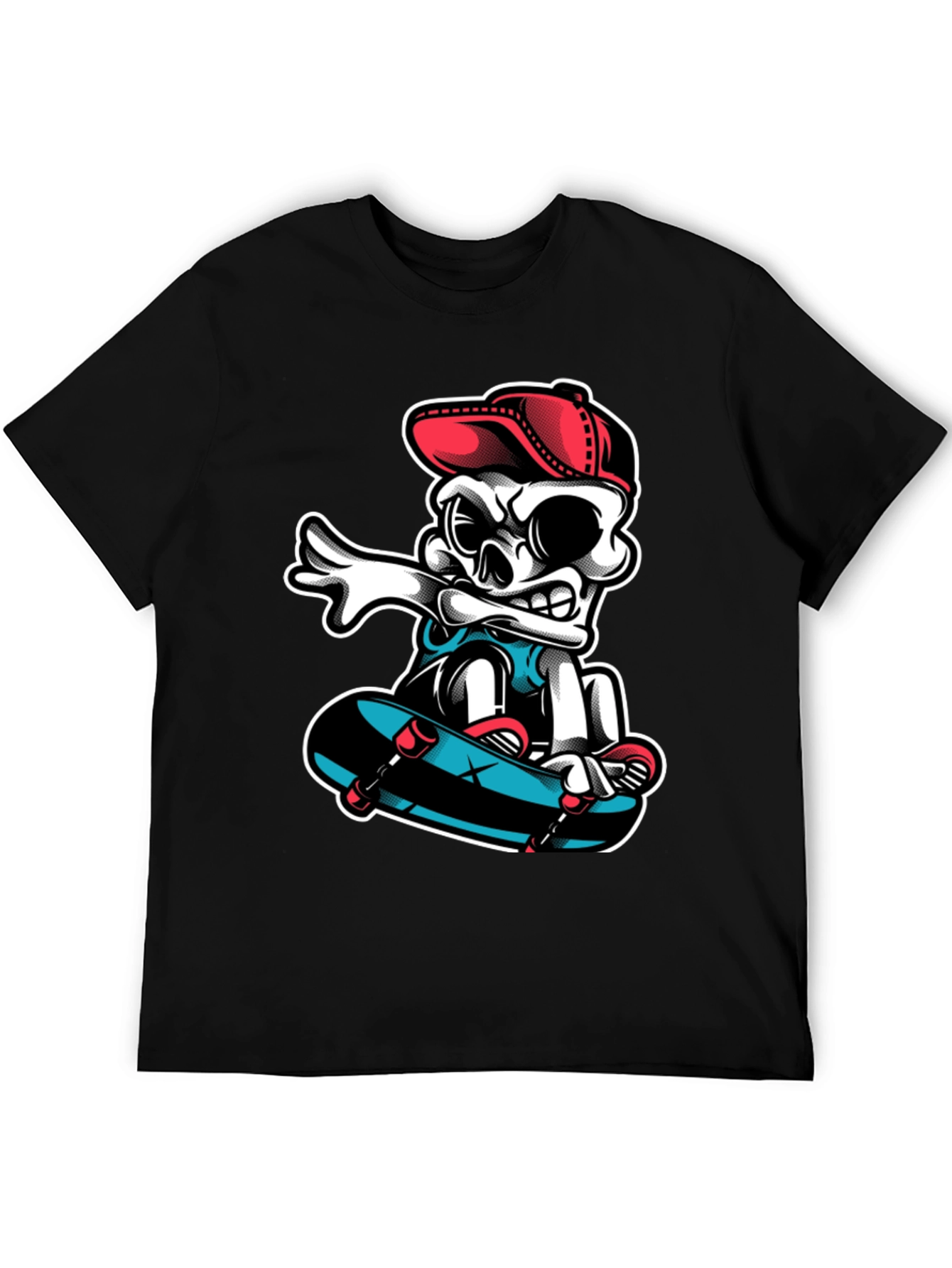 Cool Skeleton Skateboarder Graphic Tee - Black