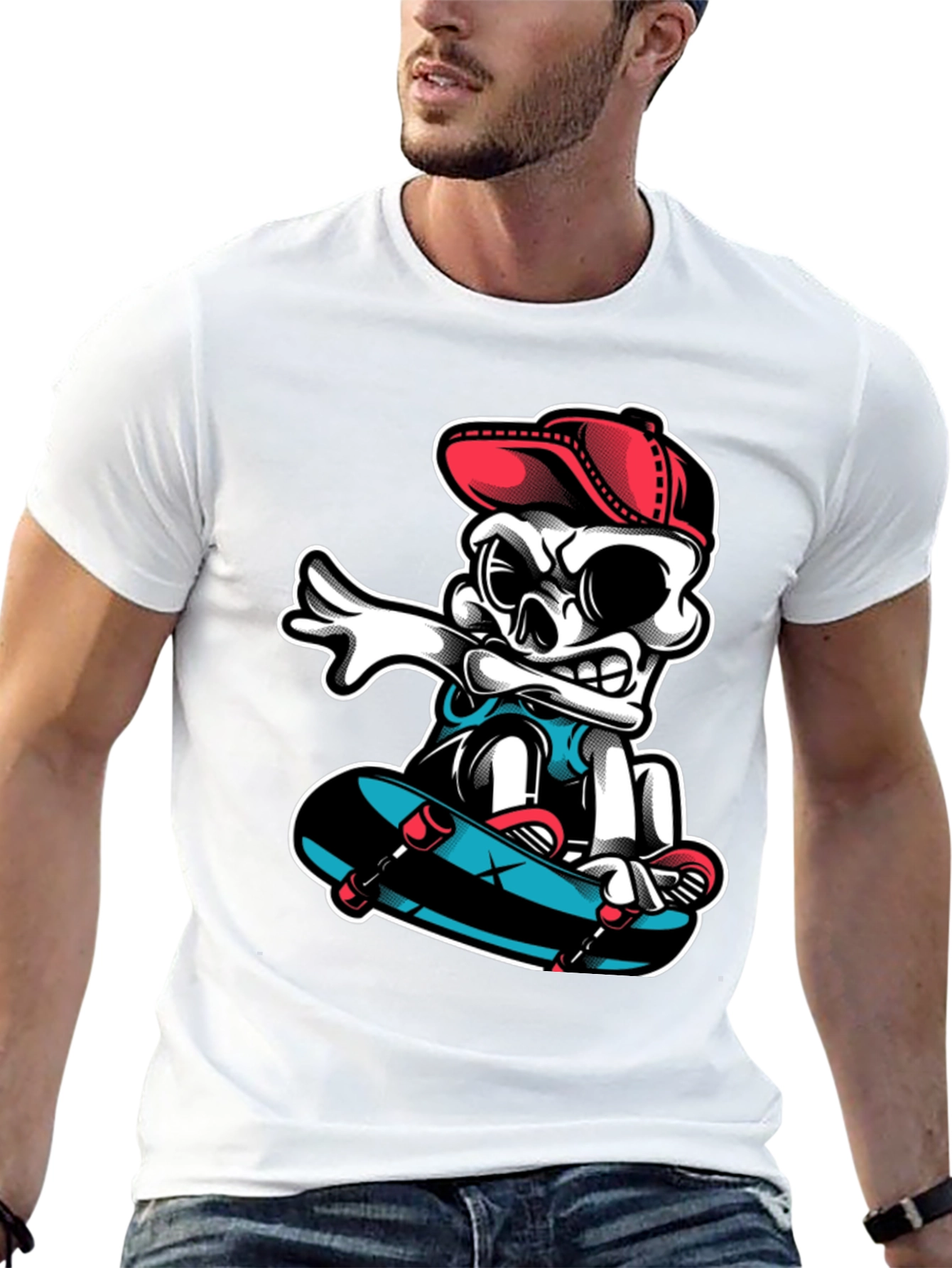 Cool Skeleton Skateboarder Graphic Tee - Black