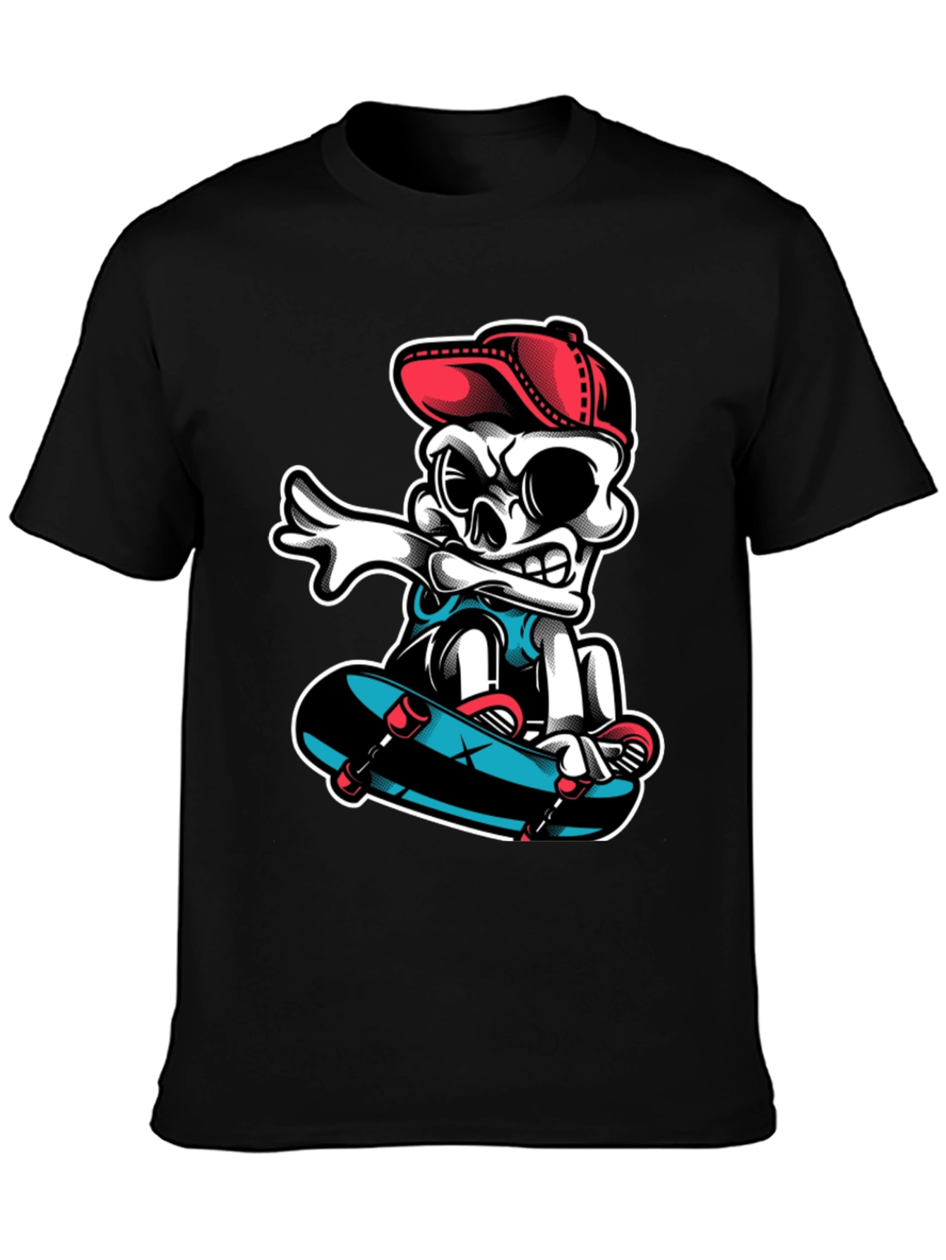 Cool Skeleton Skateboarder Graphic Tee - Black
