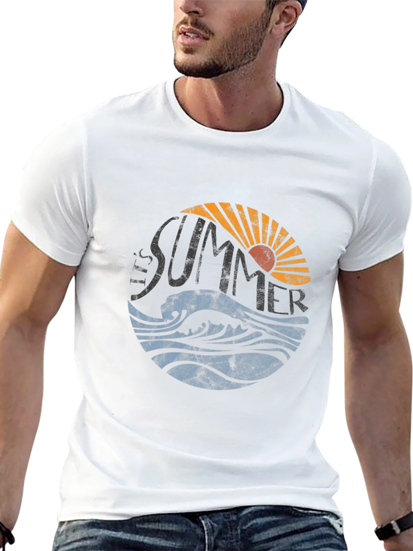 Summer Vibes Graphic Tee - Black Cotton T-Shirt