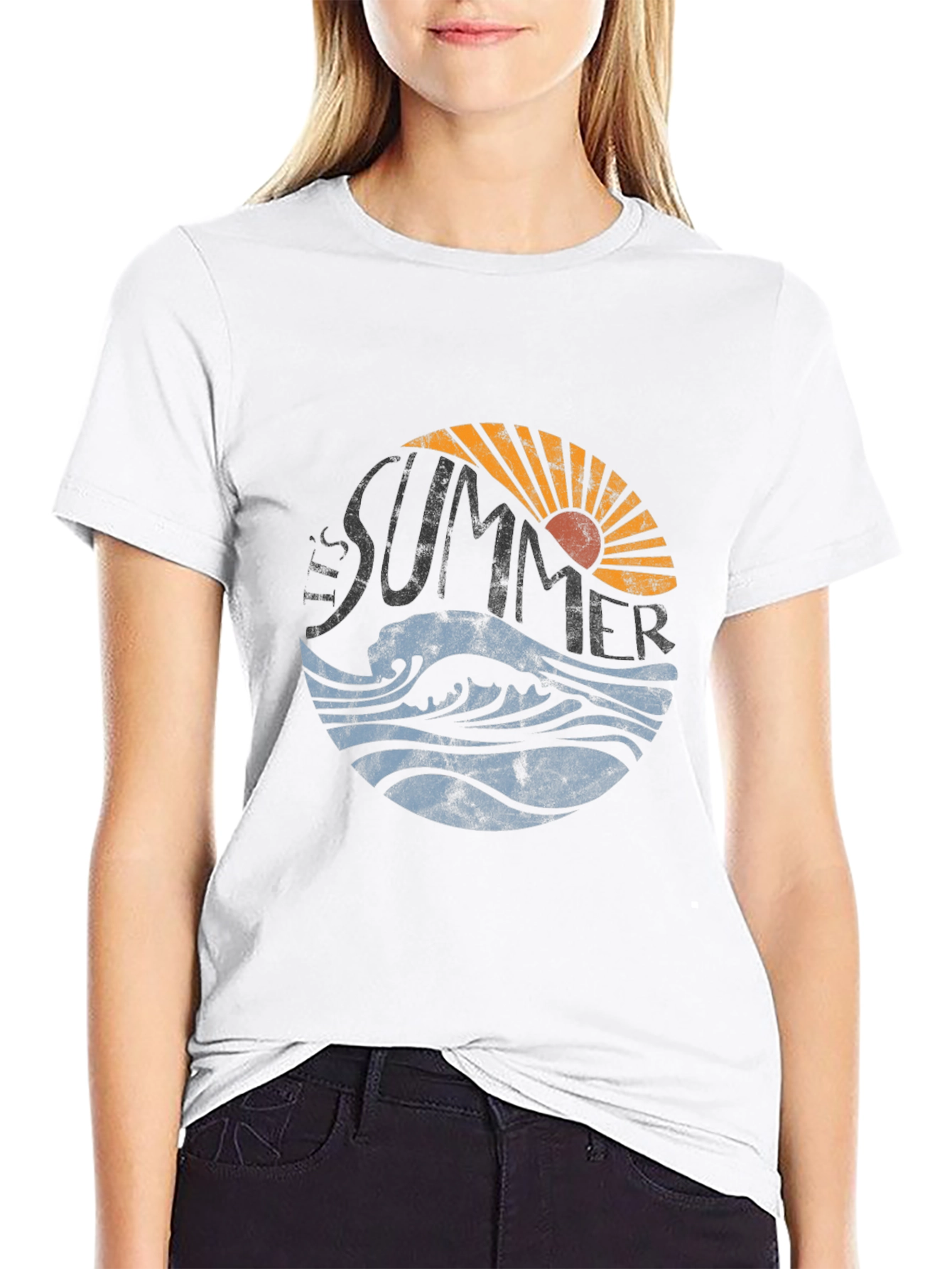 Summer Vibes Graphic Tee - Black Cotton T-Shirt