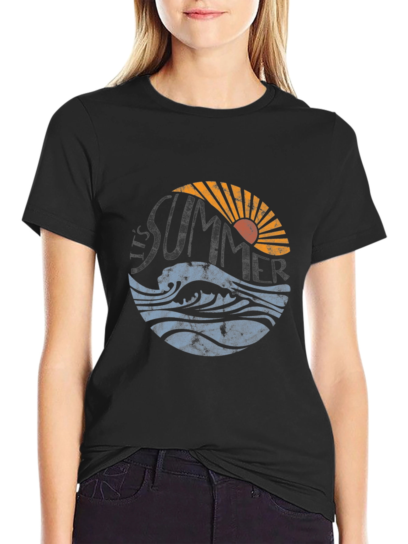 Summer Vibes Graphic Tee - Black Cotton T-Shirt