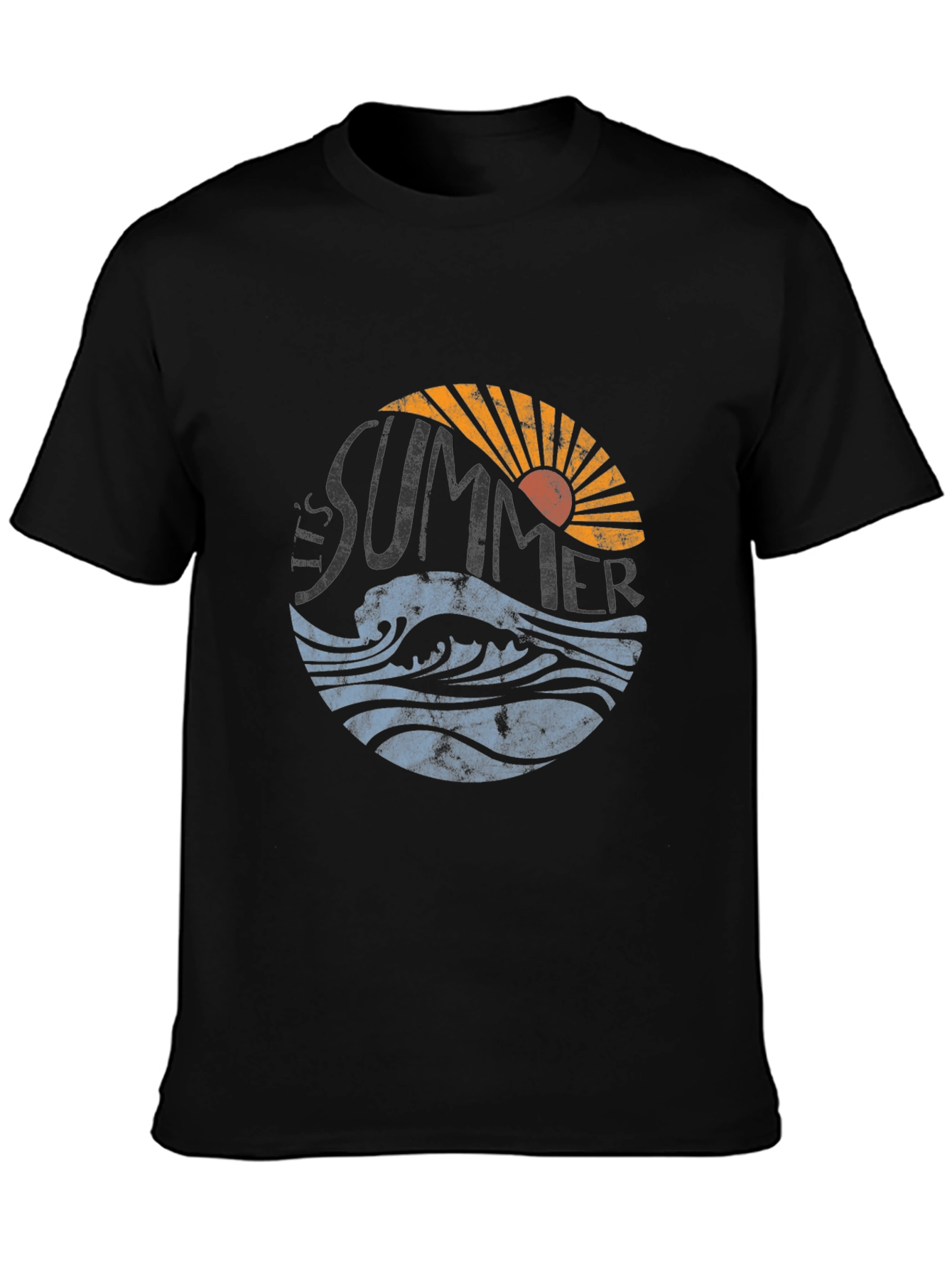 Summer Vibes Graphic Tee - Black Cotton T-Shirt