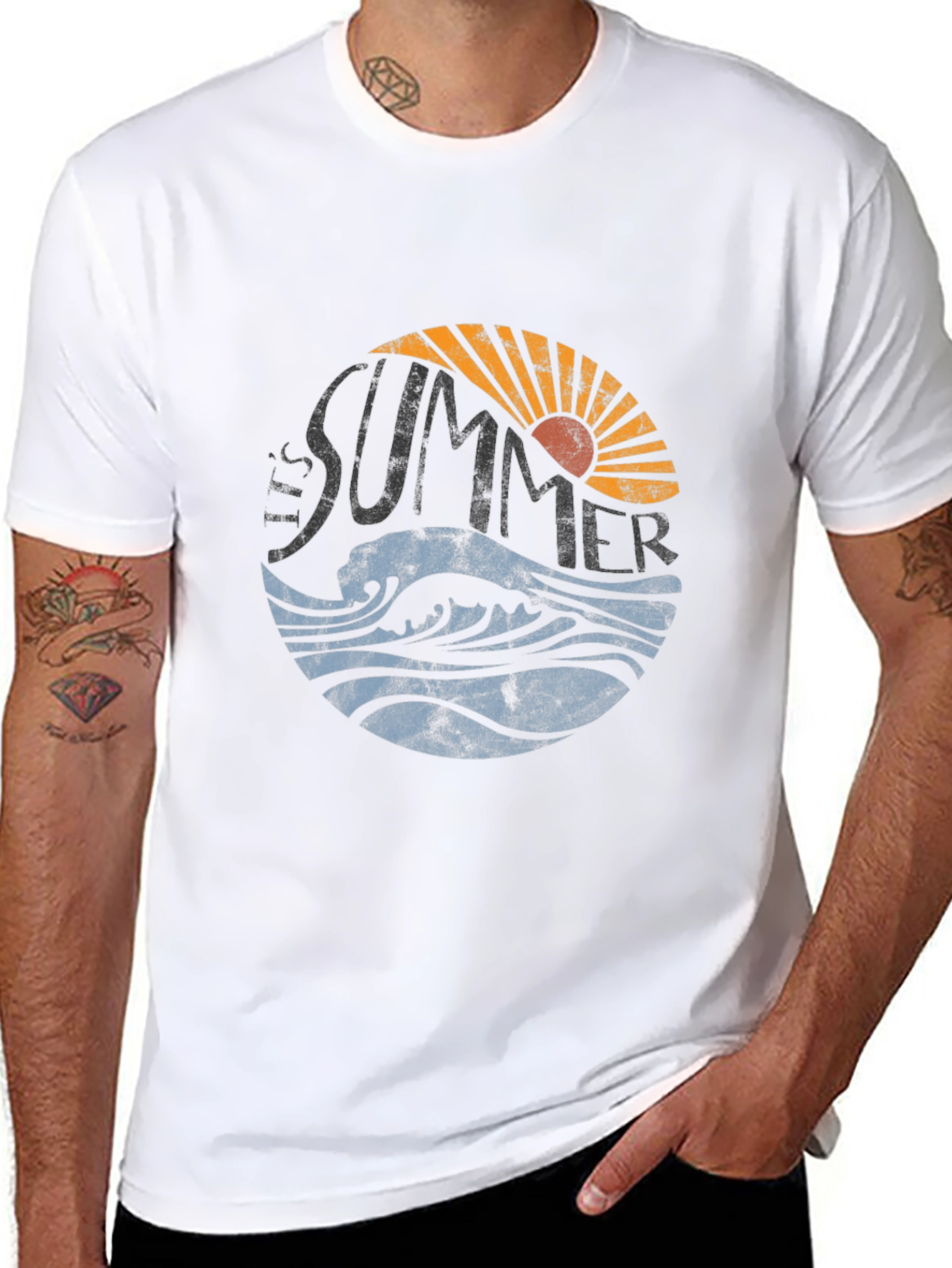 Summer Vibes Graphic Tee - Black Cotton T-Shirt