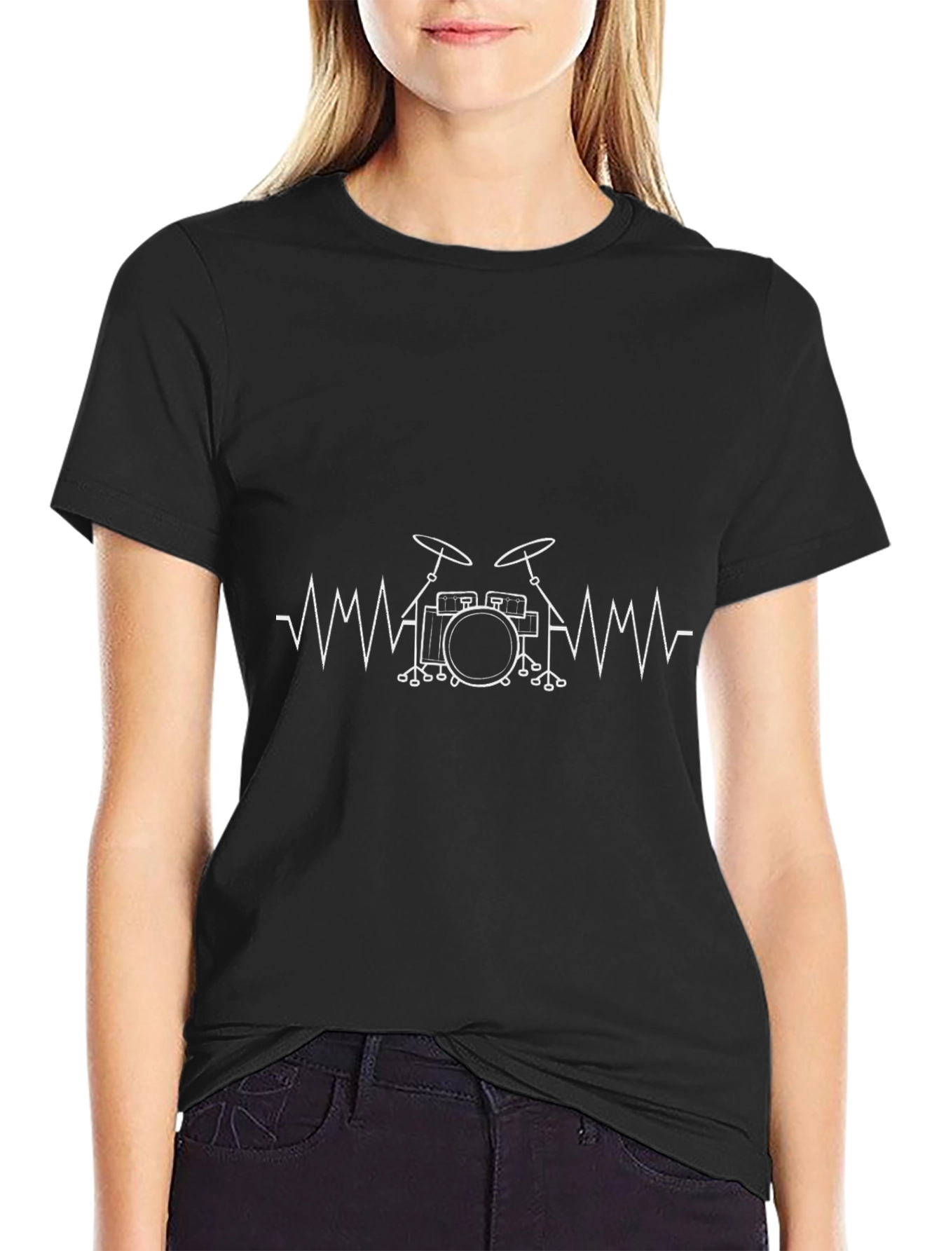 Drum Heartbeat Graphic Tee - Black Cotton T-Shirt