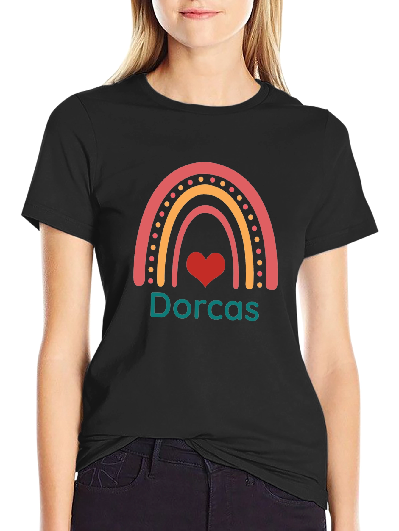 Dorcas Rainbow Heart Graphic Tee - Black