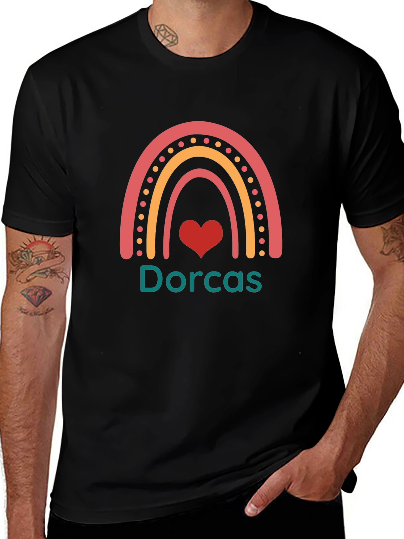 Dorcas Rainbow Heart Graphic Tee - Black