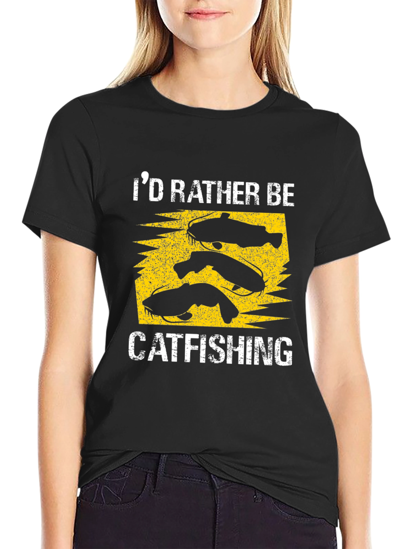 Id Rather Be Catfishing Black T-Shirt