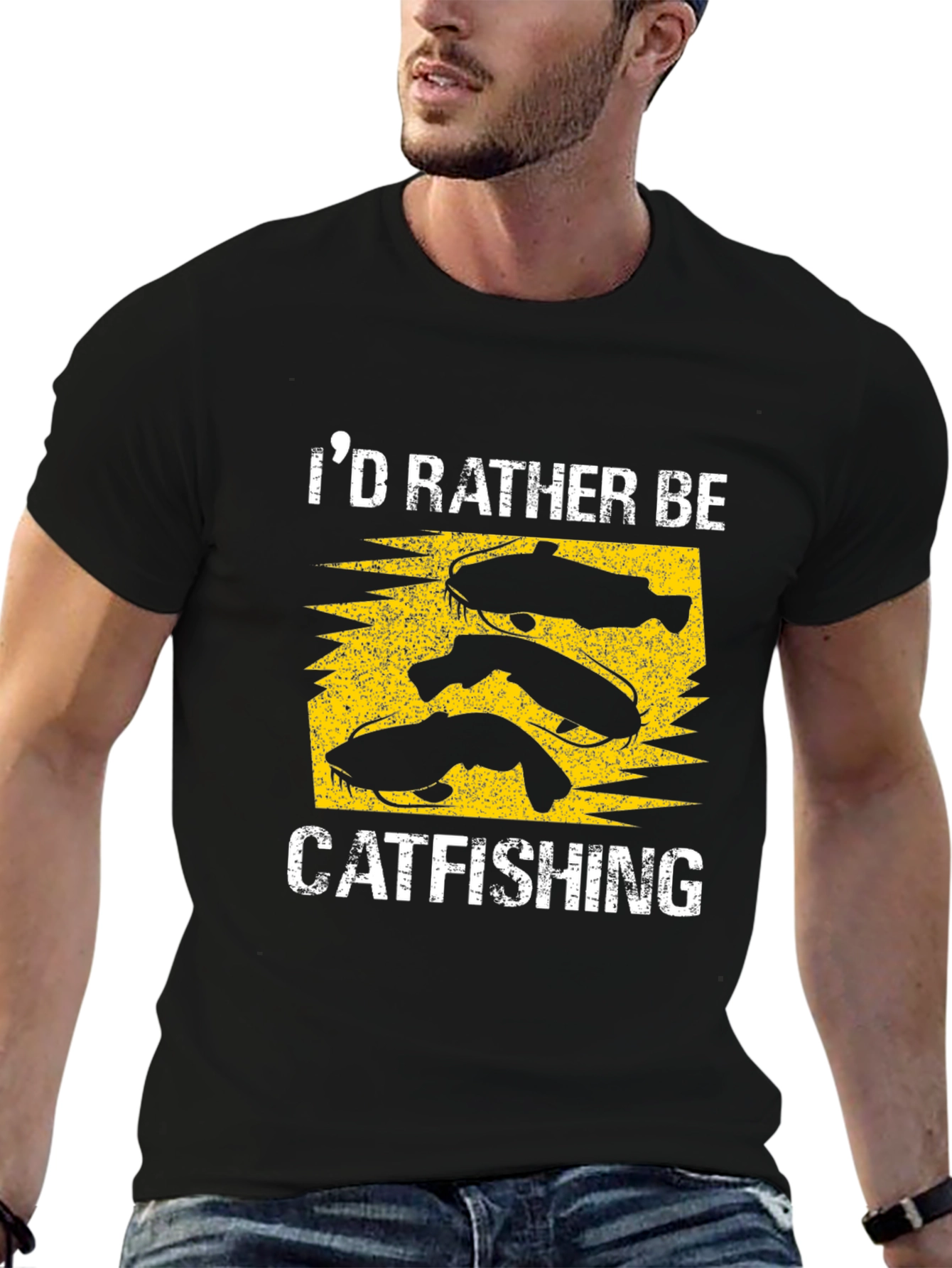 Id Rather Be Catfishing Black T-Shirt