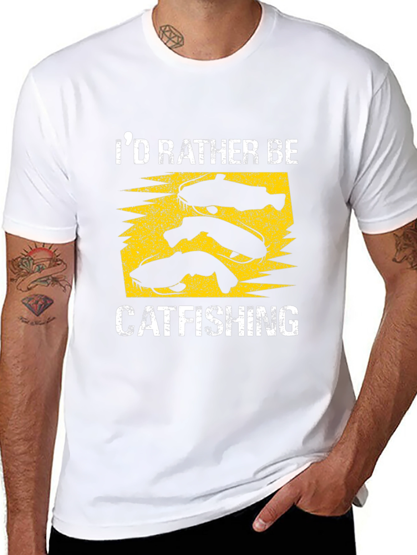 Id Rather Be Catfishing Black T-Shirt