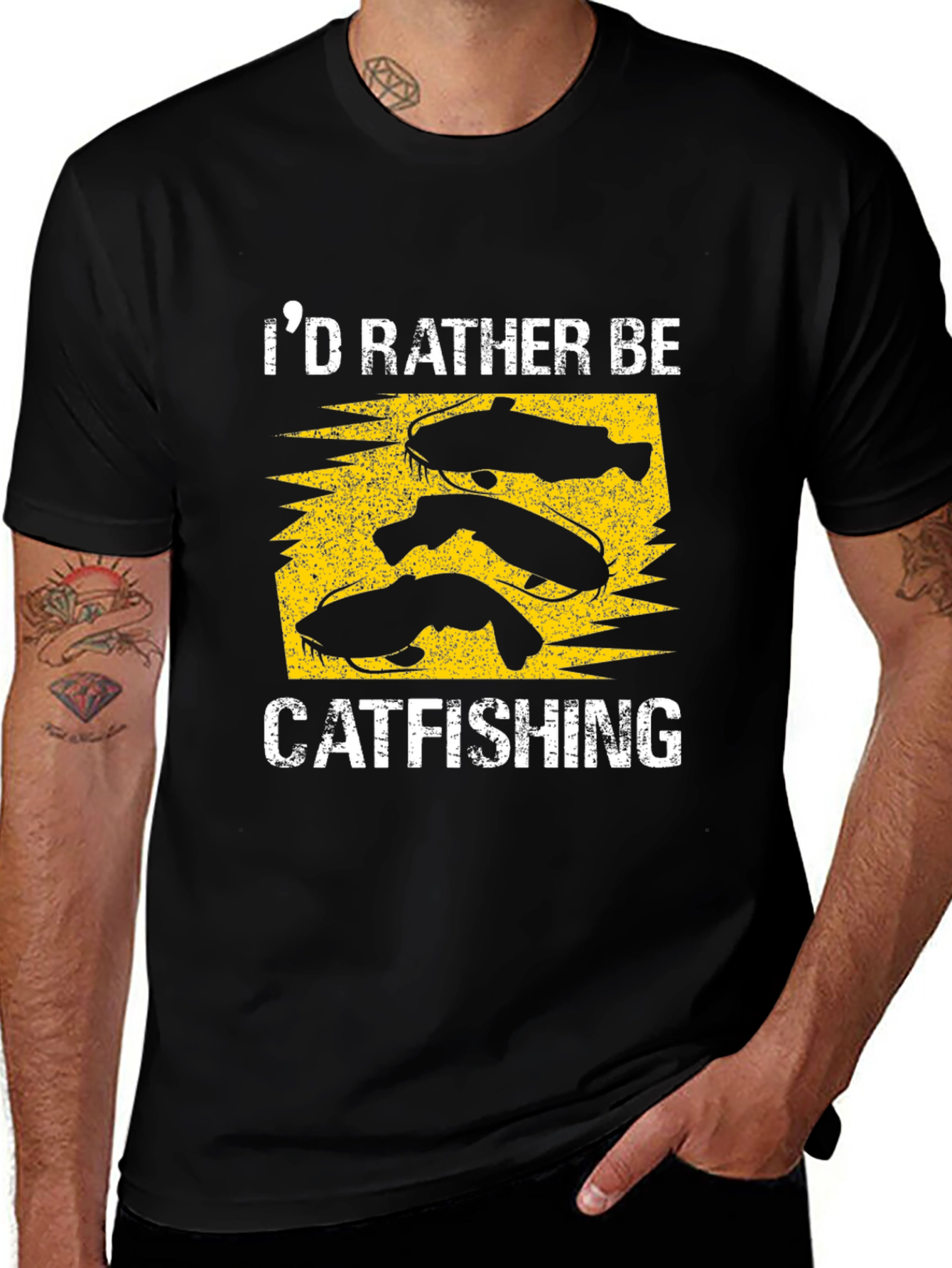 Id Rather Be Catfishing Black T-Shirt