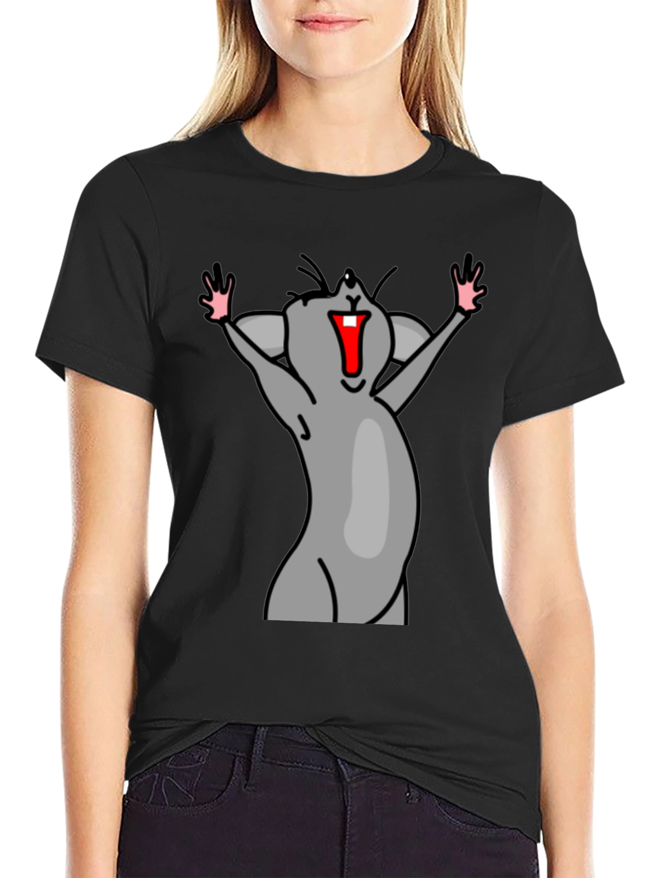 Funny Mouse Cartoon Black T-Shirt