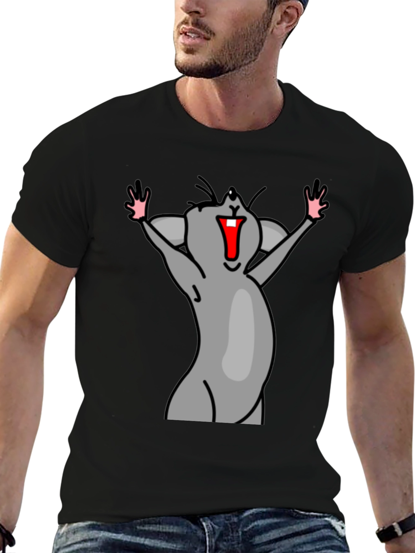 Funny Mouse Cartoon Black T-Shirt