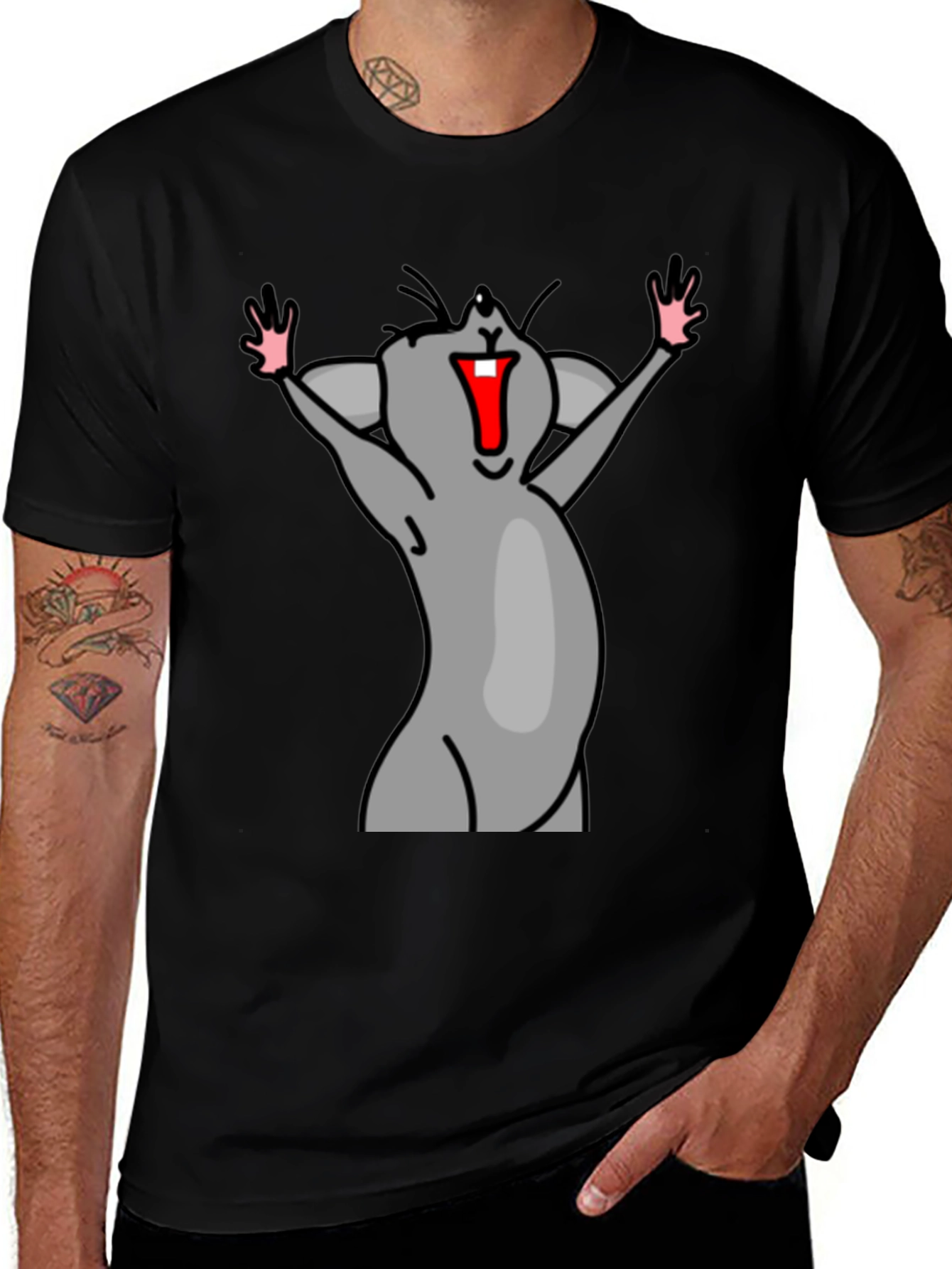 Funny Mouse Cartoon Black T-Shirt