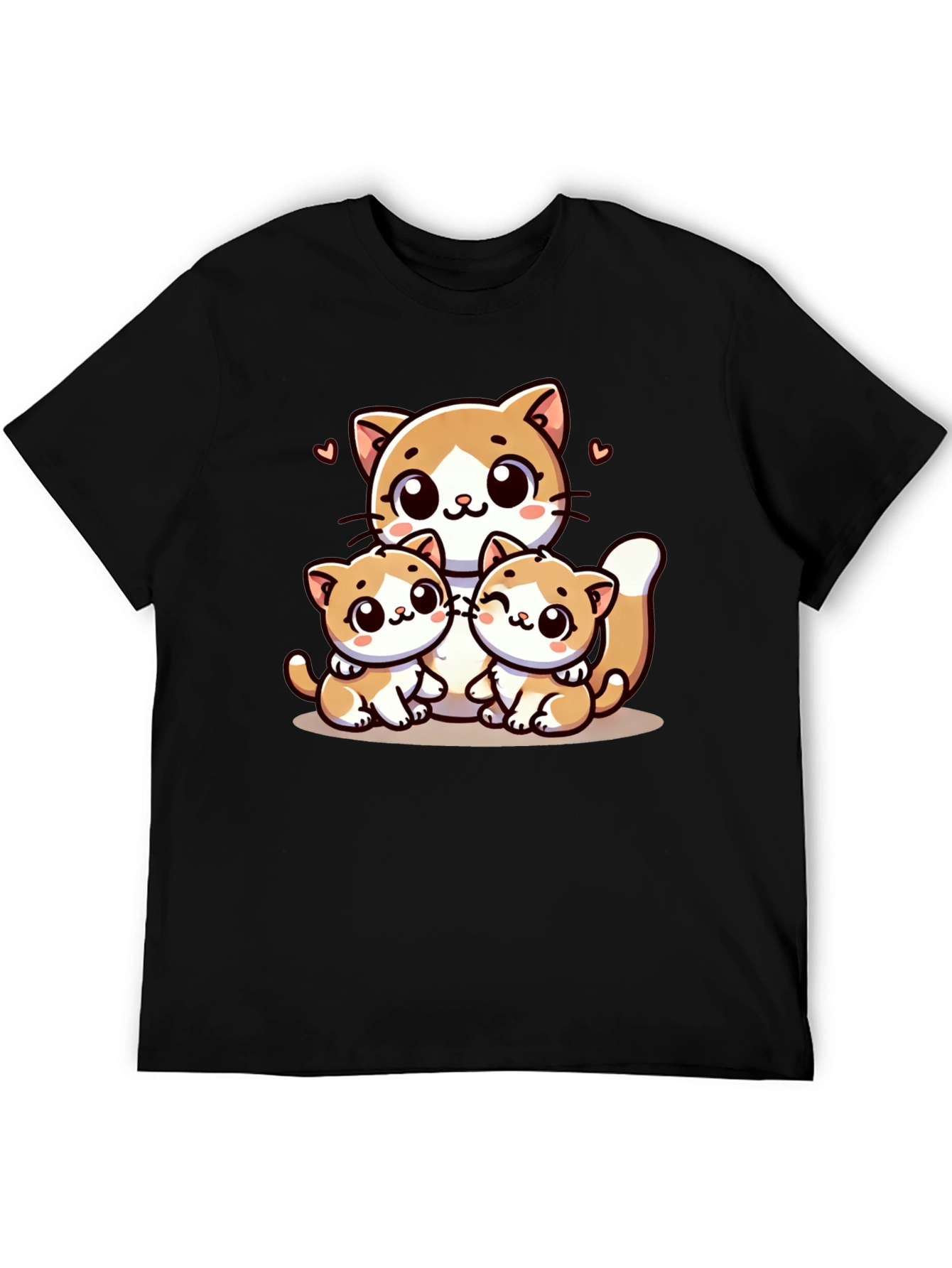 Cute Cat Family Graphic Black T-Shirt
