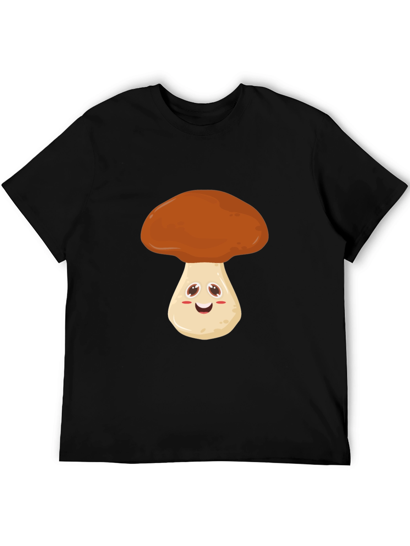 Cute Mushroom Graphic Tee - Black Cotton T-Shirt