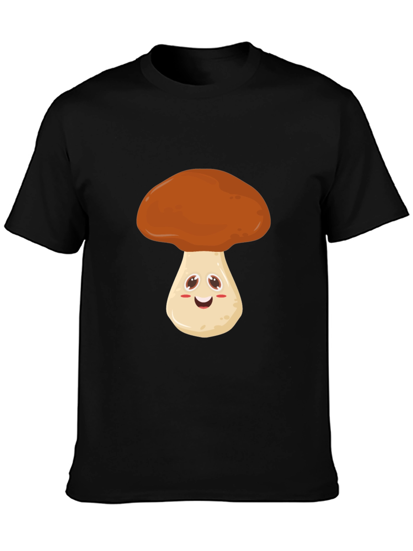 Cute Mushroom Graphic Tee - Black Cotton T-Shirt