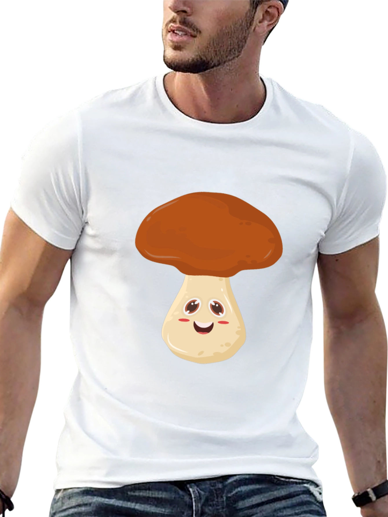 Cute Mushroom Graphic Tee - Black Cotton T-Shirt