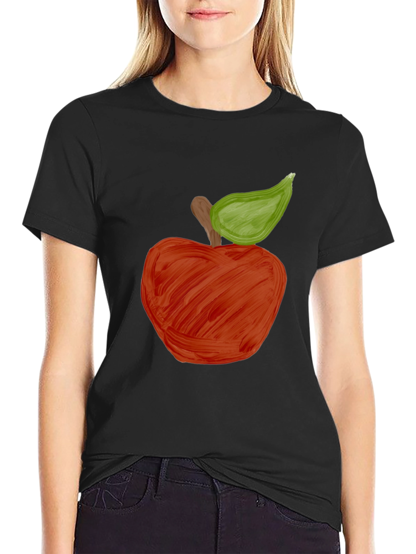 Red Apple Graphic Black T-Shirt - Unisex Casual Tee