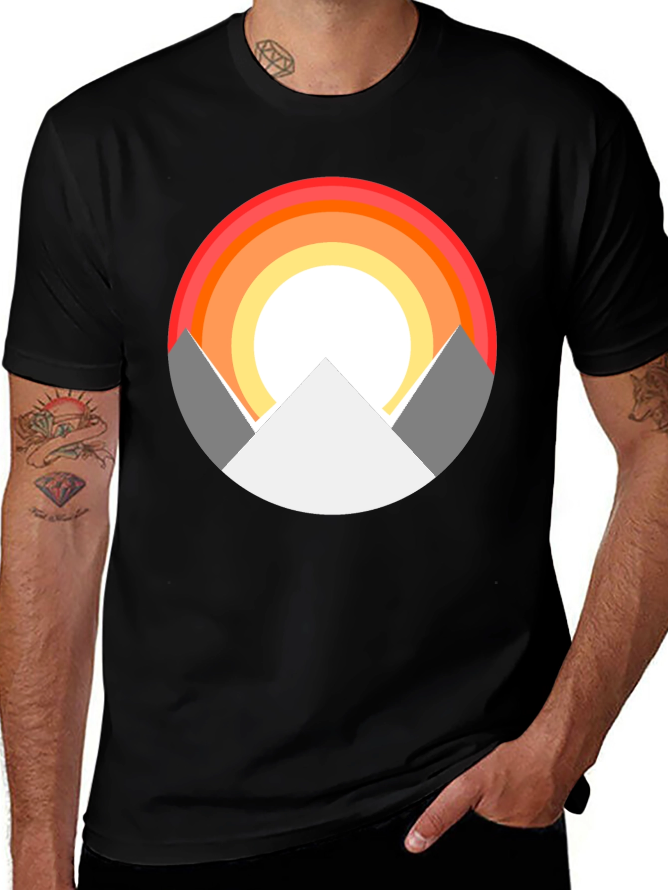 Mountain Sunset Graphic Tee - Stylish Black T-Shirt