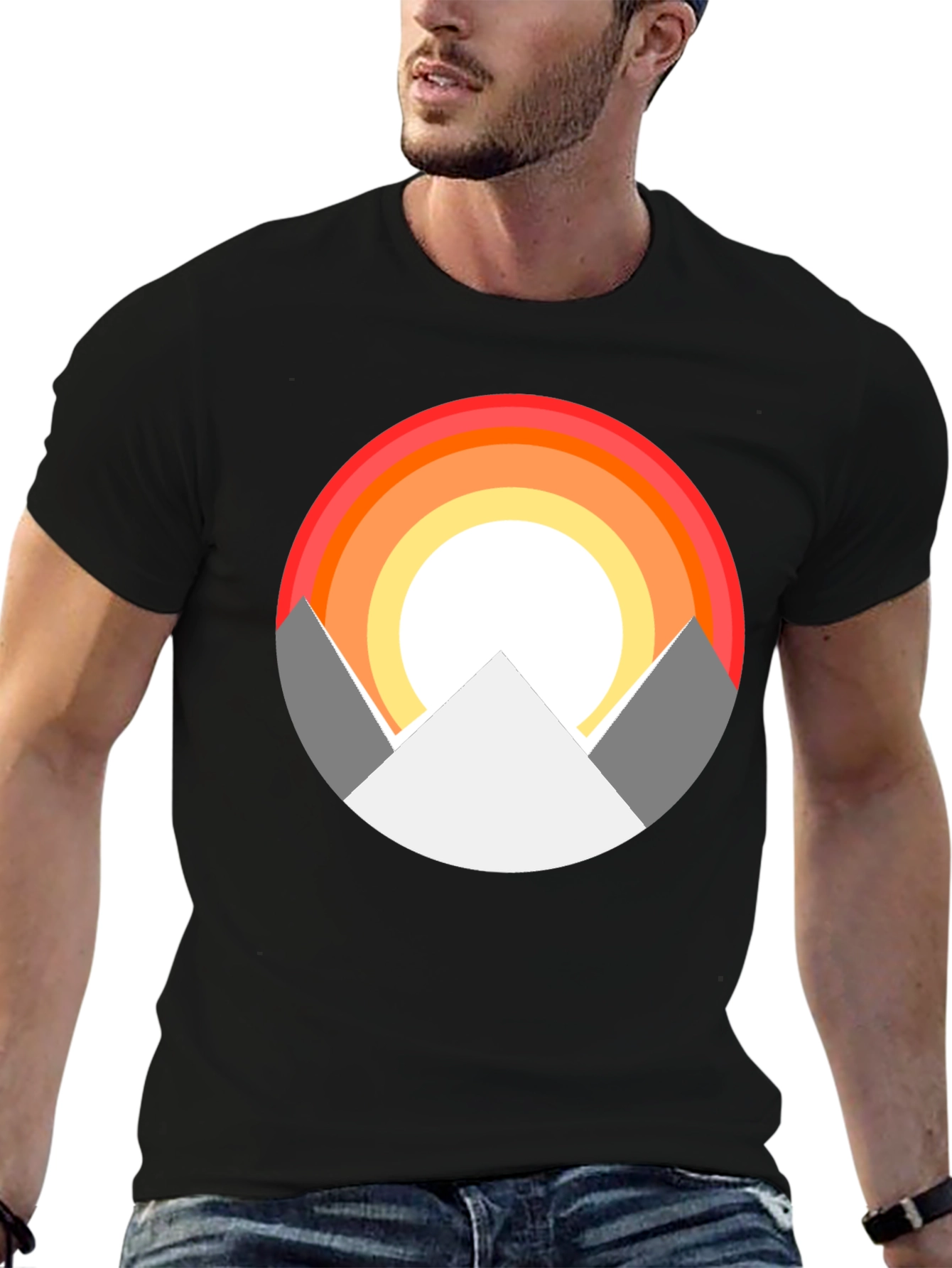 Mountain Sunset Graphic Tee - Stylish Black T-Shirt