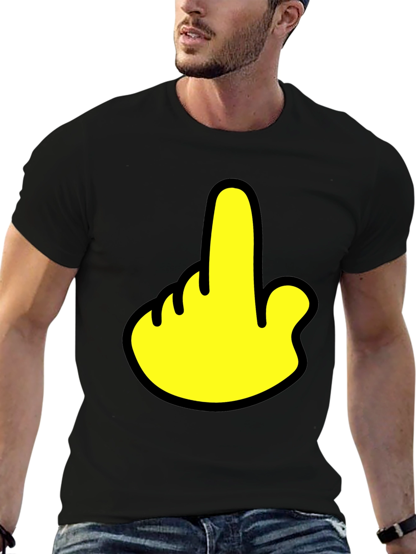 Humorous Gesture Graphic T-Shirt - Casual Black Tee